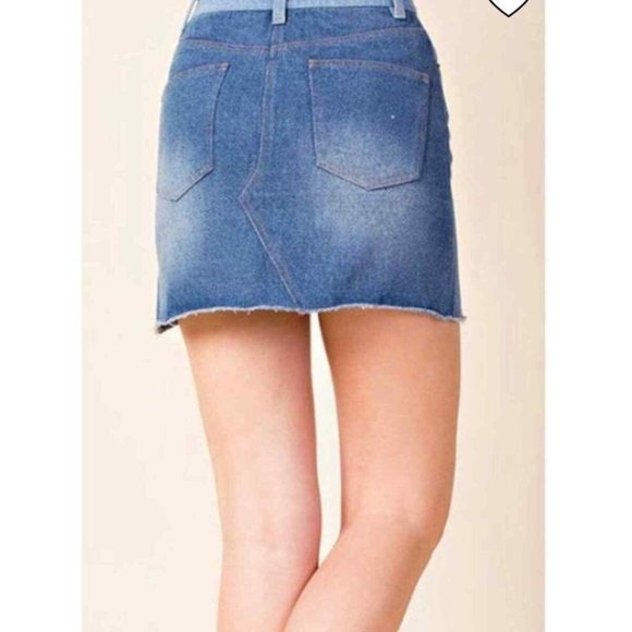 Wild Honey Two Tone Step Hem Denim Mini Skirt - Picture 2 of 9